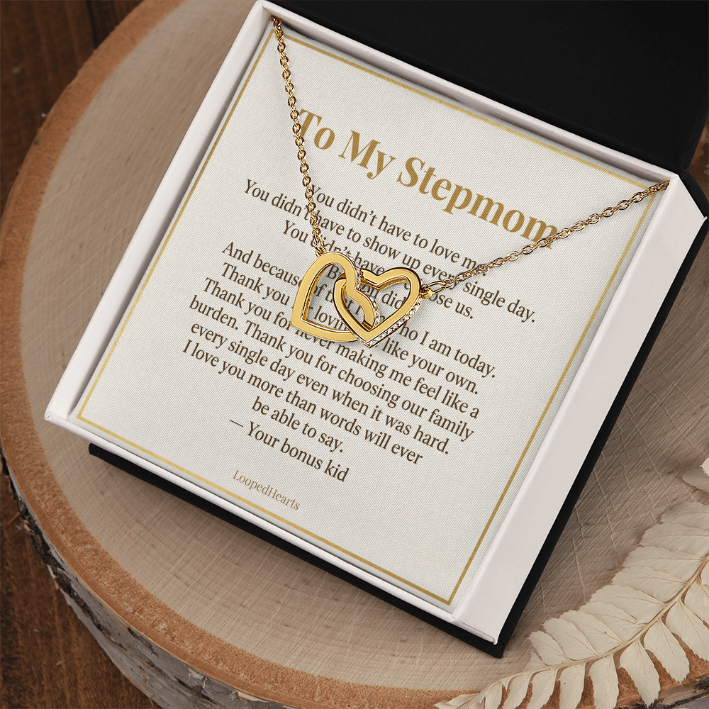 Stepmom Necklace You Didn't Have To Love Me Gift Interlocking Hearts