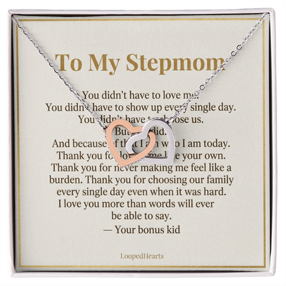 Stepmom Necklace You Didn't Have To Love Me Gift Interlocking Hearts