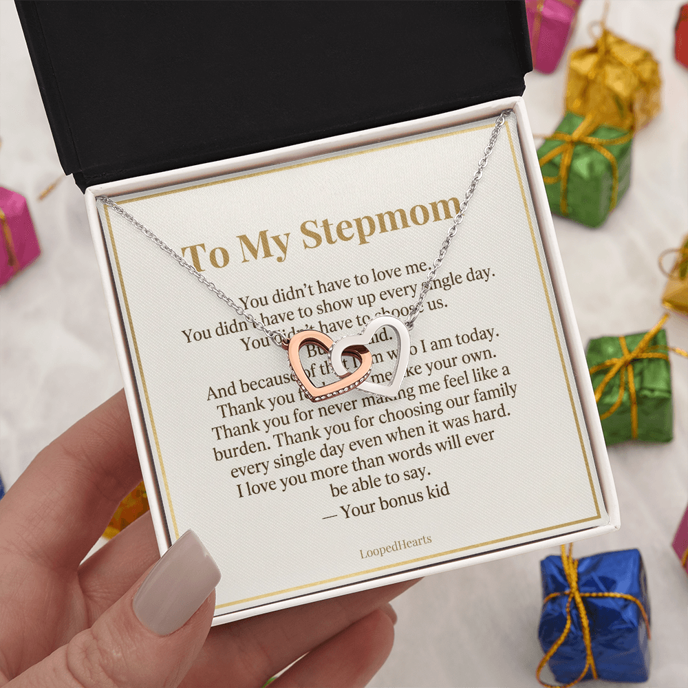 Stepmom Necklace You Didn't Have To Love Me Gift Interlocking Hearts