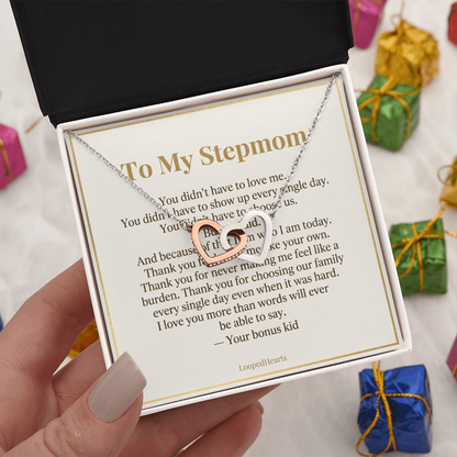 Stepmom Necklace You Didn't Have To Love Me Gift Interlocking Hearts