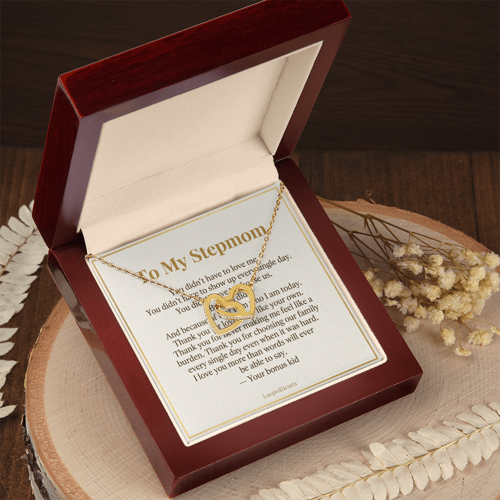 Stepmom Necklace You Didn't Have To Love Me Gift Interlocking Hearts