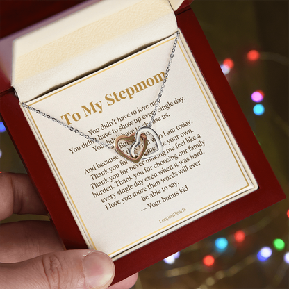 Stepmom Necklace You Didn't Have To Love Me Gift Interlocking Hearts